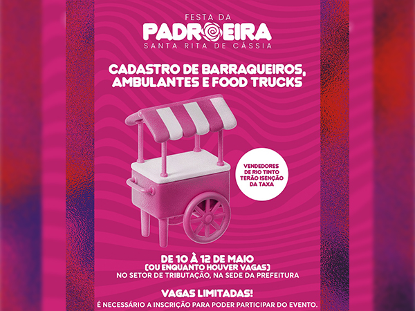 Começa cadastro de comerciantes para Festa da padroeira Santa Rita de Cássia, em Rio Tinto